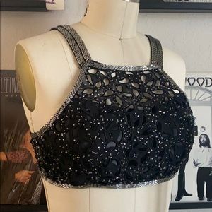 Vintage 80s Beaded Cutout Detail Crop Top